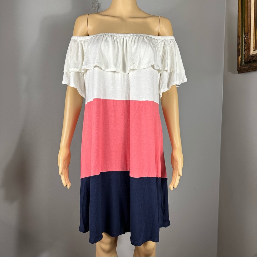 Sweet Lovely By Jen New Colorblock Off The Shoulder Tiered Dress Size 2XL